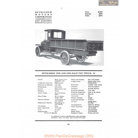 Bethlehem One And One Half Ton Truck D Fiche Info 1919