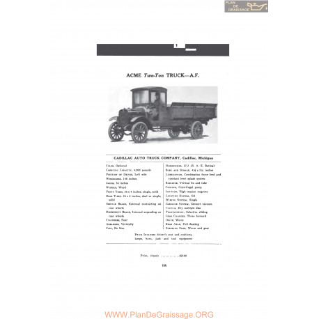 Cadillac Acme Two Ton Truck Af Fiche Info 1916