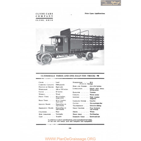 Clydesdale Three And One Half Ton Truck 90 Fiche Info 1919