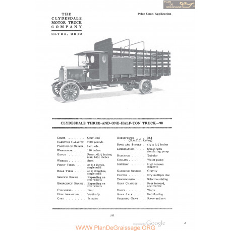 Clydesdale Three And One Half Ton Truck 90 Fiche Info 1920