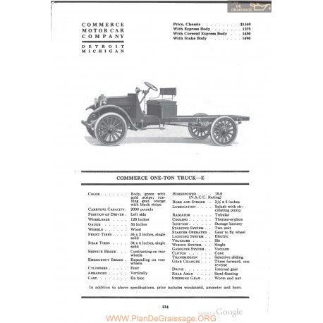 Commerce One Ton Truck E Fiche Info 1918