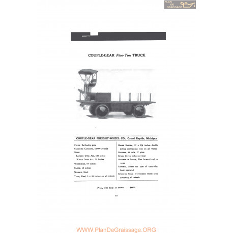 Couple Gear Five Ton Truck Fiche Info 1916
