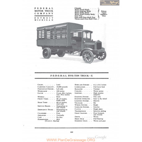 Federal Five Ton Truck X Fiche Info 1918