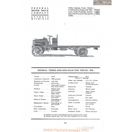 Federal Three And One Half Ton Truck Wd Fiche Info 1920