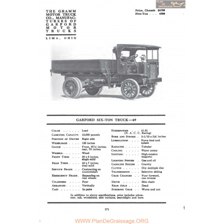 Garford Six Ton Truck 69 Fiche Info Mc Clures 1917