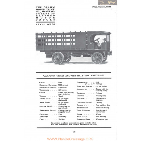 Garford Three And One Half Ton Truck 77 Fiche Info 1917