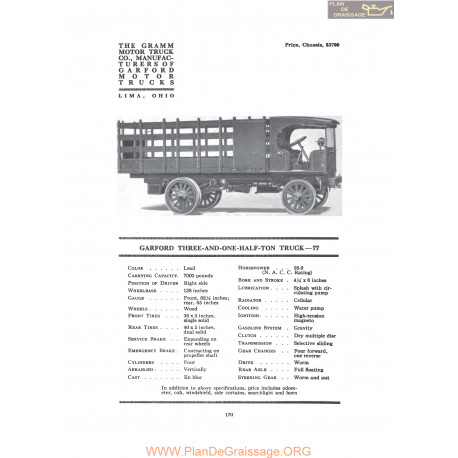 Garford Three And One Kalf Ton Truck 77 Fiche Info 1917