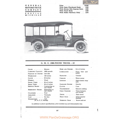 Gmc 1500 Pound Truck 15 Fiche Info Mc Clures 1917