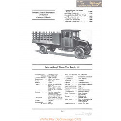 International Three Ton Truck 61 Fiche Info 1922