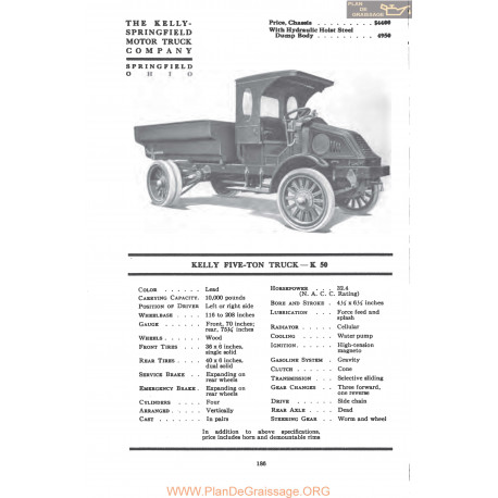 Kelly Springfield Five Ton Truck K50 Fiche Info Mc Clures 1917
