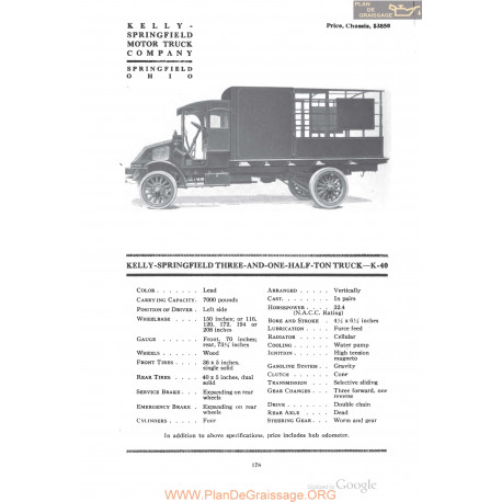 Kelly Springfield Three And One Half Ton Truck K40 Fiche Info 1918