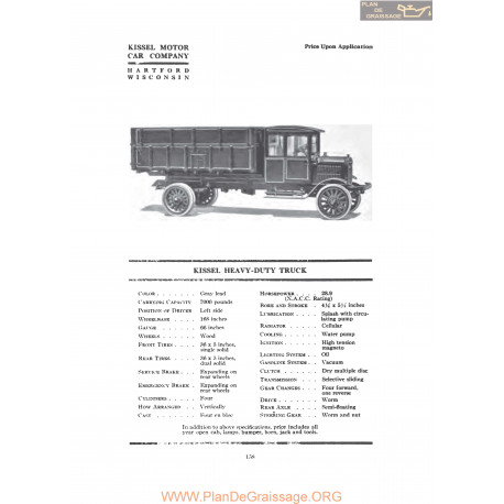 Kissel Heavy Duty Truck Fiche Info 1919