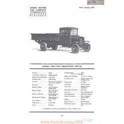 Kissel Two Ton Freichter Truck Fiche Info 1918