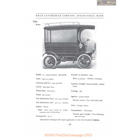 Knox Model 41 Delivery Wagon Fiche Info 1907