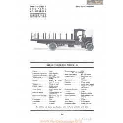 Locomobile Riker Three Ton Truck B Fiche Info 1918