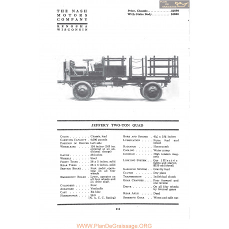 Nash Jeffery Two Ton Quad Fiche Info 1917