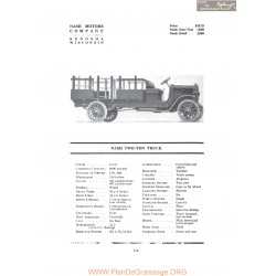 Nash Two Ton Truck Fiche Info 1919