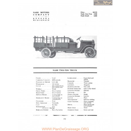 Nash Two Ton Truck Fiche Info 1919
