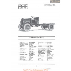 Nash Two Ton Truck Fiche Info 1920