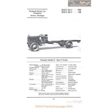 Packard Model E Size F Truck Fiche Info 1922