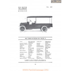 Reo Three Quarter Ton Truck F Fiche Info 1916