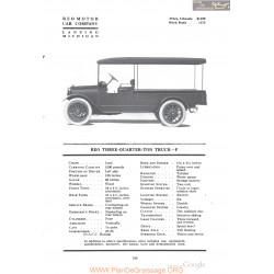 Reo Three Quarter Ton Truck F Fiche Info 1918