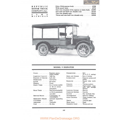 Republic Model 9 Dispatch Fiche Info 1917