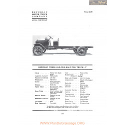 Republic Three And One Half Ton Truck T Fiche Info 1919