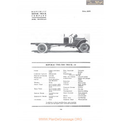 Republic Two Ton Truck 12 Fiche Info 1919