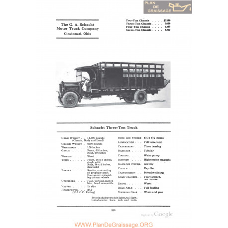 Schacht Three Ton Truck Fiche Info 1922