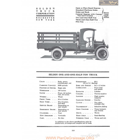 Selden One And One Half Ton Truck Fiche Info 1920