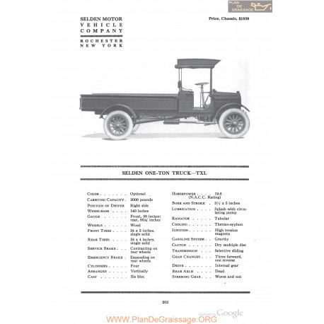 Selden One Ton Truck Txl Fiche Info 1918