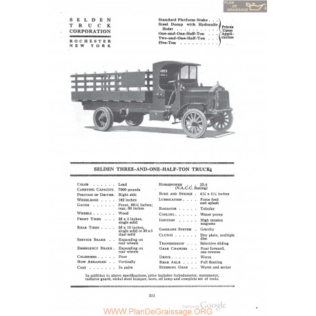 Selden Three And One Half Ton Truck Fiche Info 1920