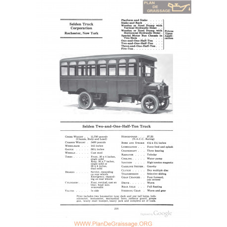 Selden Two And One Half Ton Truck Fiche Info 1922