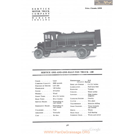 Service One And One Half Ton Truck 230 Fiche Info 1918