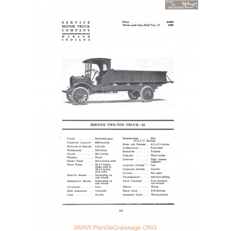 Service Two Ton Truck 41 Fiche Info 1919