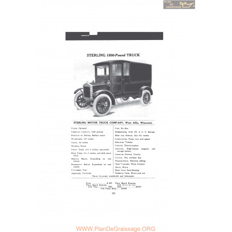 Sterling 1500 Pound Truck Fiche Info Mc Clures 1916