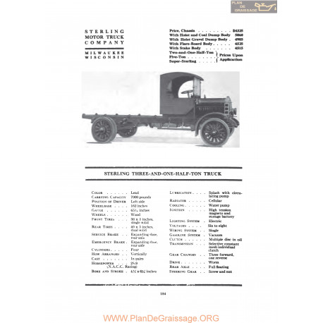 Sterling Three And One Half Ton Truck Fiche Info 1919