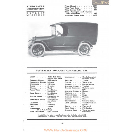 Studebaker 1000 Pound Commercial Car Fiche Info 1917