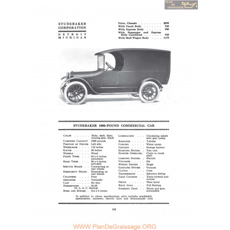 Studebaker 1000 Pound Commerciel Car Fiche Info 1917