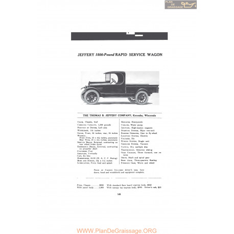 Thomas Jeffery 1500 Pound Rapid Service Wagon Fiche Info 1916
