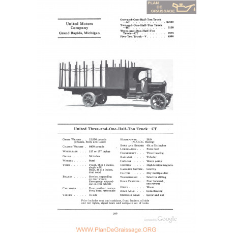 United Three And One Half Ton Truck Ct Fiche Info 1922