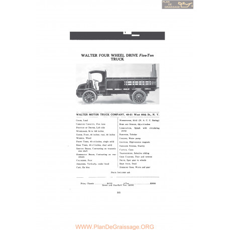 Walter Four Wheel Drive Five Ton Truck Fiche Info Mc Clures 1916
