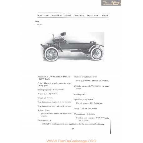 Waltham Dc Deliery Fiche Info 1907