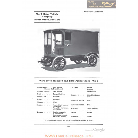 Ward Seven Hundred And Fifty Pound Truck Ws2 Fiche Info 1922