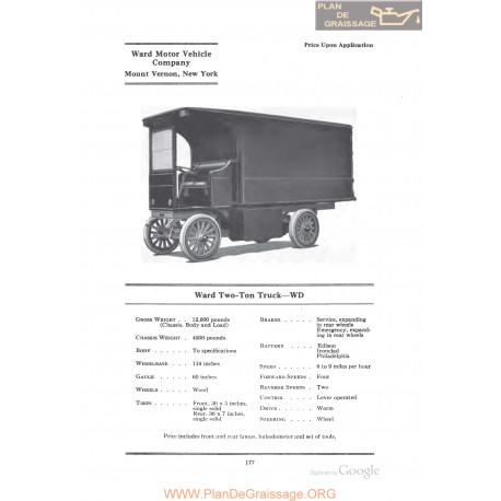 Ward Two Ton Truck Wd Fiche Info 1922