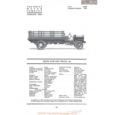 White Five Ton Truck 45 Fiche Info 1920