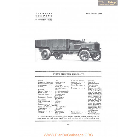 White Five Ton Truck Tg Fiche Info 1919