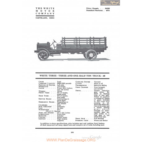 White Three Three And One Half Ton Truck 40 Fiche Info 1920
