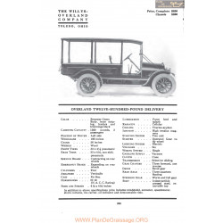 Willys Overland Twelve Hundred Pound Delivery Fiche Info 1917